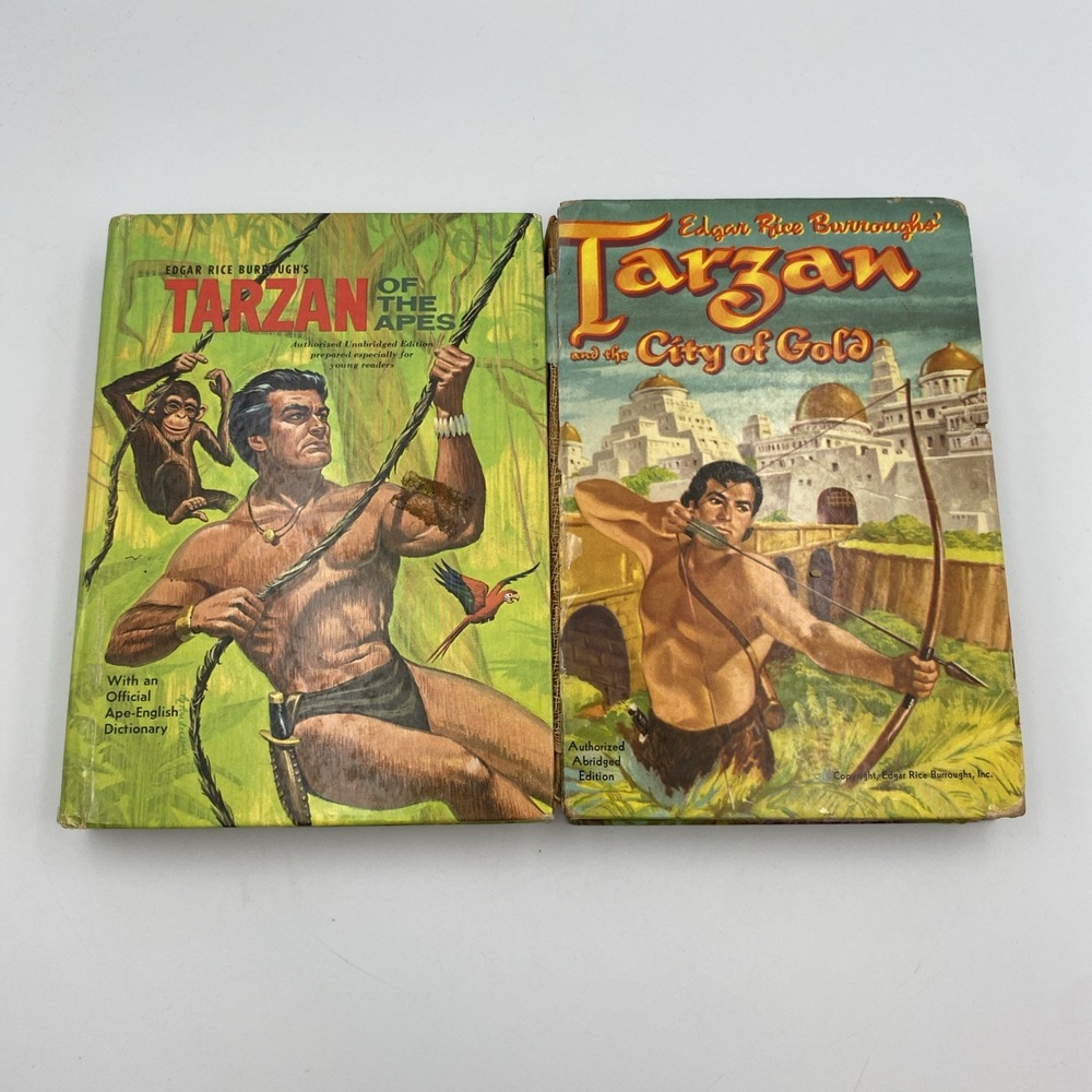 Lot of 2 Tarzan Whitman HC Of The Apes + City Of Gold Edgar Rice Burroughs 1954